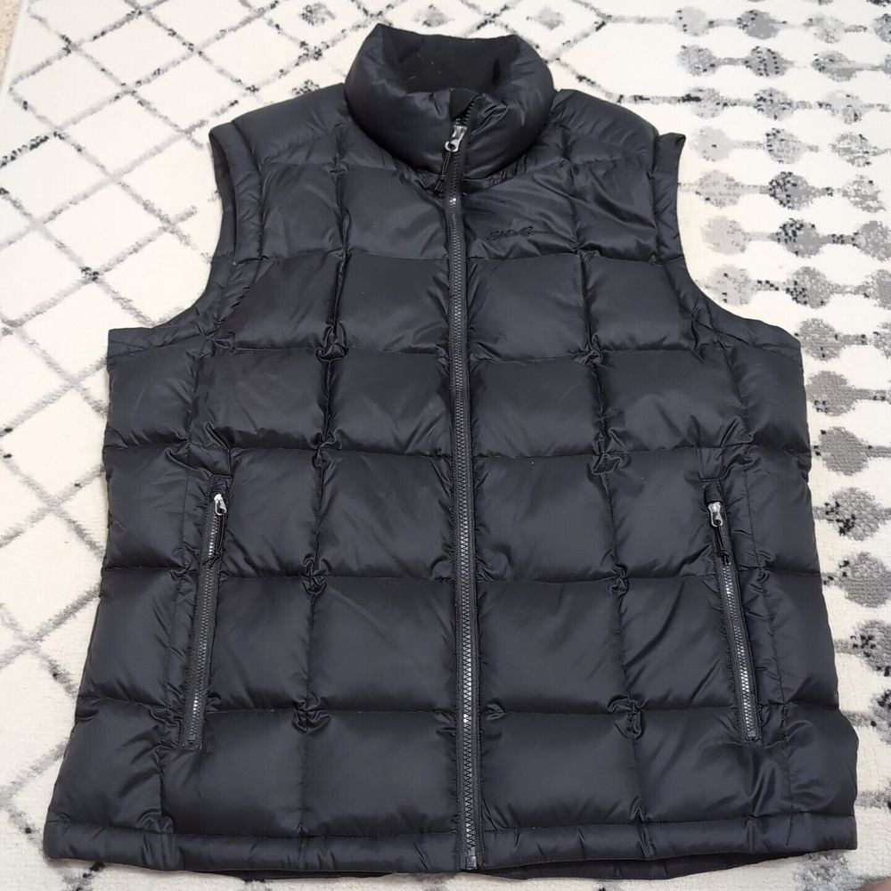 Eddie Bauer Vest Premium Goose Down Black Puffer Full‎ Zip Men's Large 27R - Picture 2 of 6
